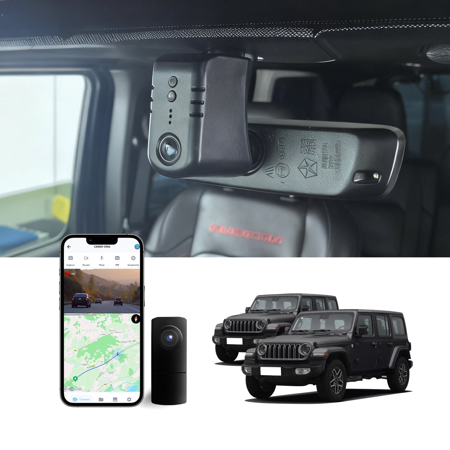 CLAROVUE Integrated 4K Dash Cam for Jeep Gladiator Mojave Overland Wrangler 2018-2024 Front and Rear CLAROVUE