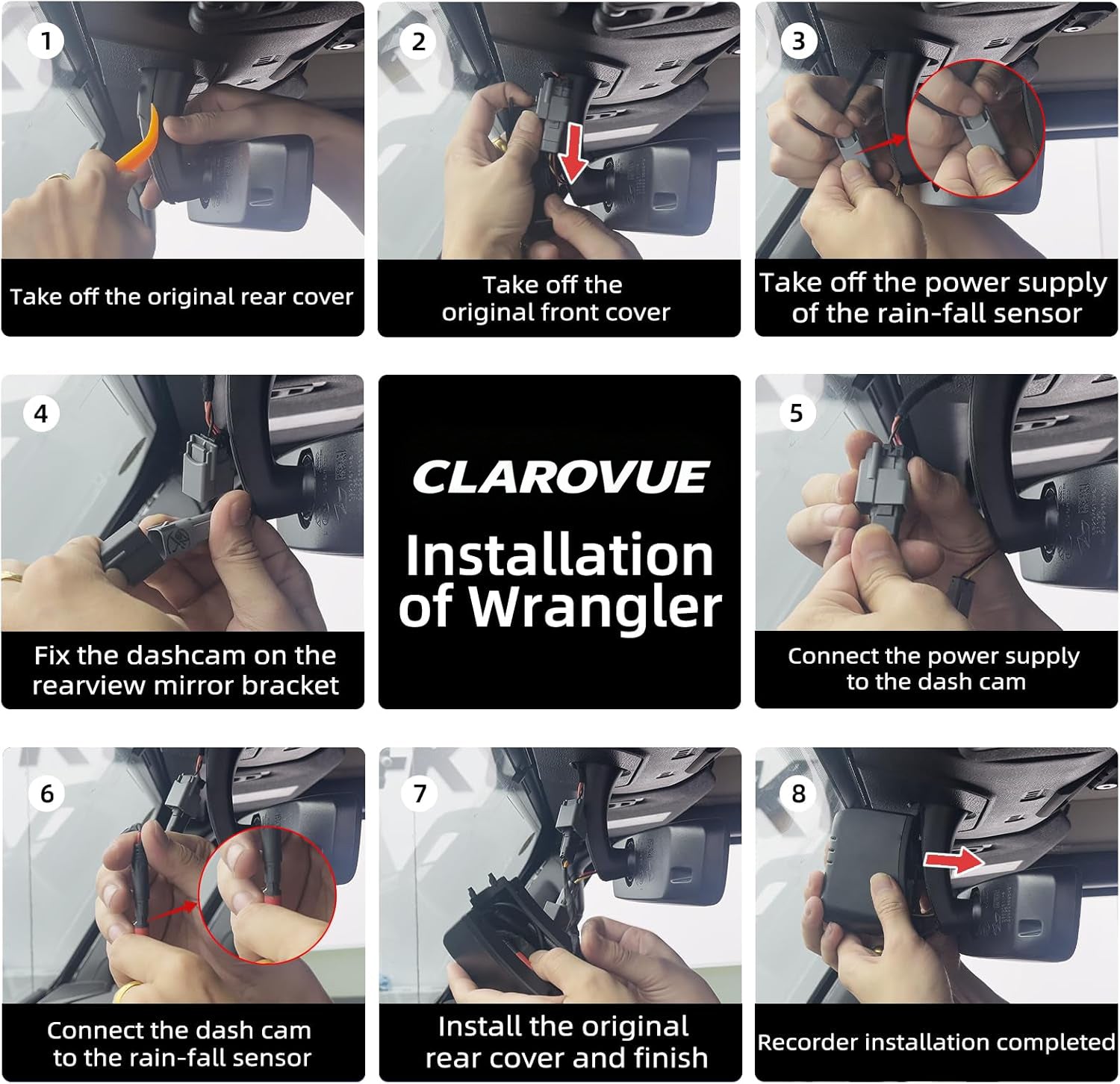 CLAROVUE Integrated 4K Dash Cam for Jeep Gladiator Mojave Overland Wrangler 2018-2024 Front and Rear CLAROVUE