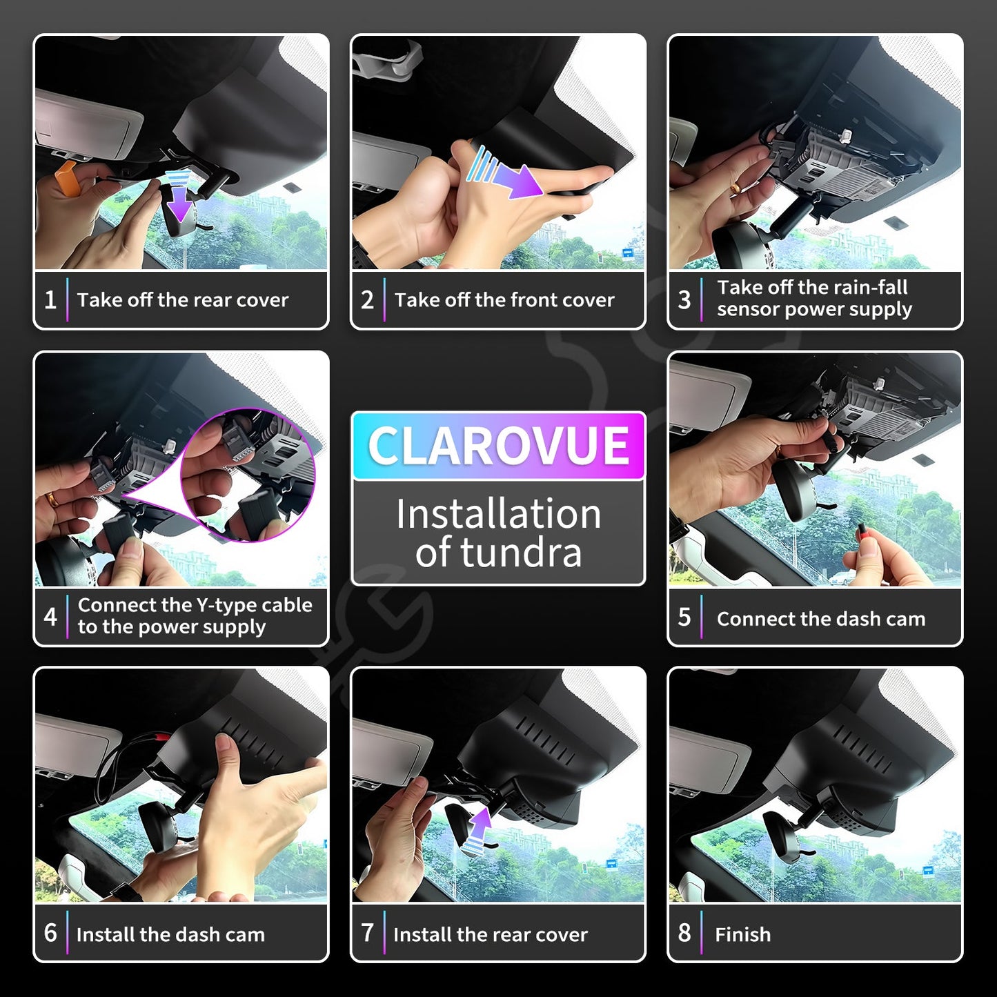 CLAROVUE Integrated 4k Dash Cam for Toyota Tundra (2017-2026) Front and Rear CLAROVUE