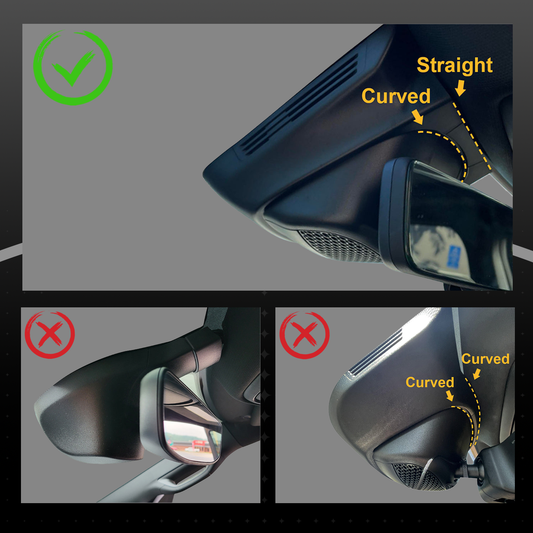 An image showing the compatibility with the Dodge RAM 1500, demonstrating what the rearview mirror of a suitable vehicle for installation looks like.