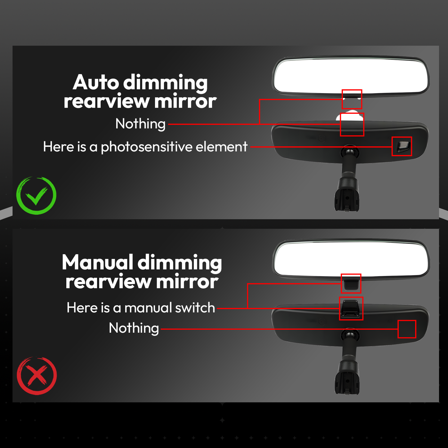 An image showing the compatibility with Chevy Silverado, demonstrating what the rearview mirror of a suitable vehicle for installation looks like.