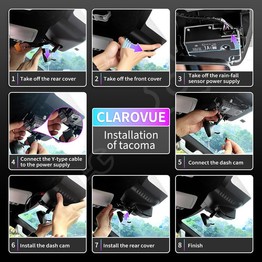 Installation step diagram for the CLAROVUE dashcam in the 2024-2026 Tacoma.