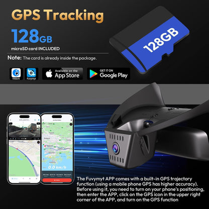 Showcasing the app for the CLAROVUE dashcam, which supports memory cards of up to 256GB.